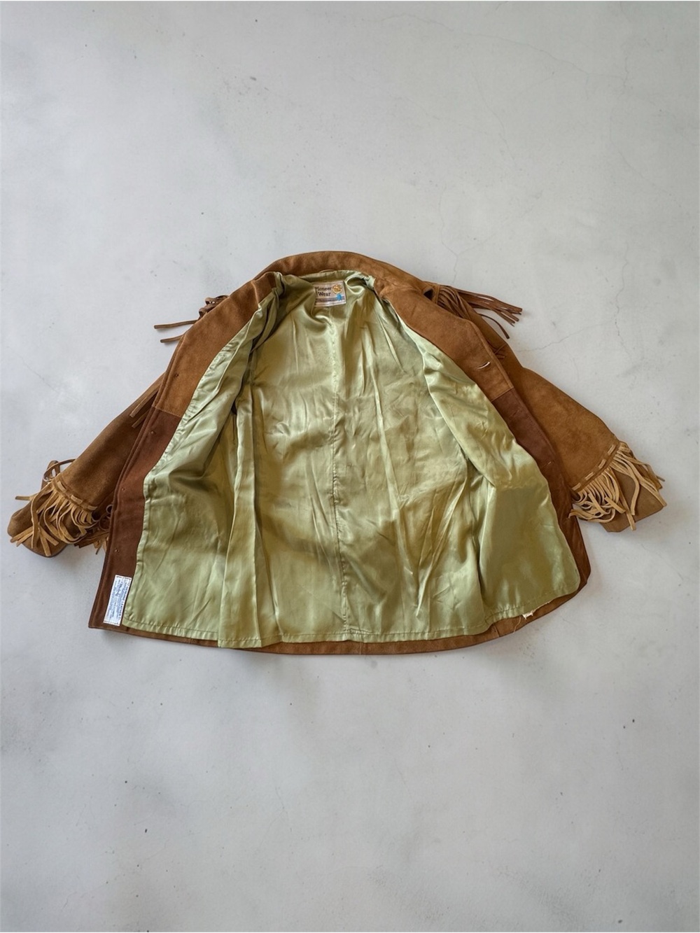 Vintage Pioneer Wear Genuine Leather Suede Fringe Two Tone Brown 70s Jacket Coat - Picture 5 of 12